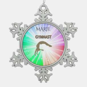 GYMNASTICS SNOWFLAKE TREE ORNAMENT. PEWTER CHRISTMAS ORNAMENT