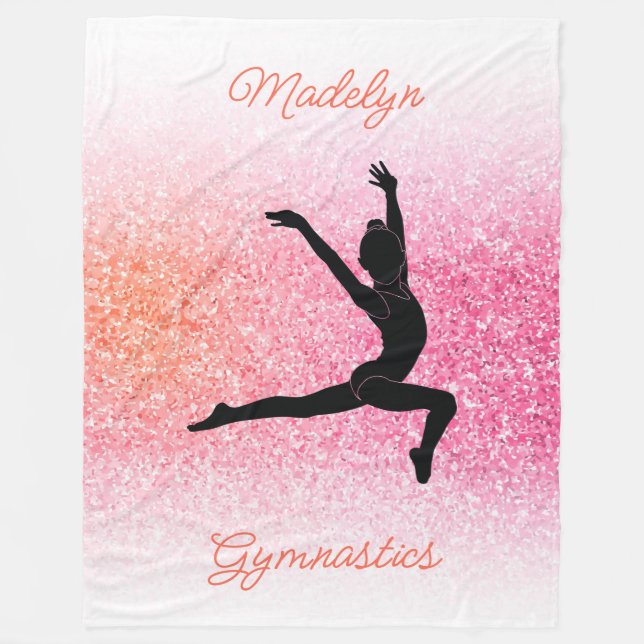 Gymnastics Soft, Cosy, Personalised Pink Tangerine Fleece Blanket (Front)