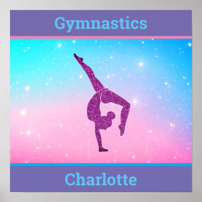 Gymnastics Sparkle Pastel Poster with Her Name (Front)