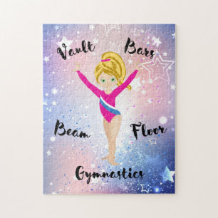 Gymnastics Star Blonde, Green Eyes, Pink Leotard  Jigsaw Puzzle