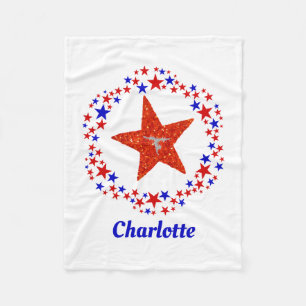 Gymnastics Stars Monogrammed Name Red White Blue Fleece Blanket