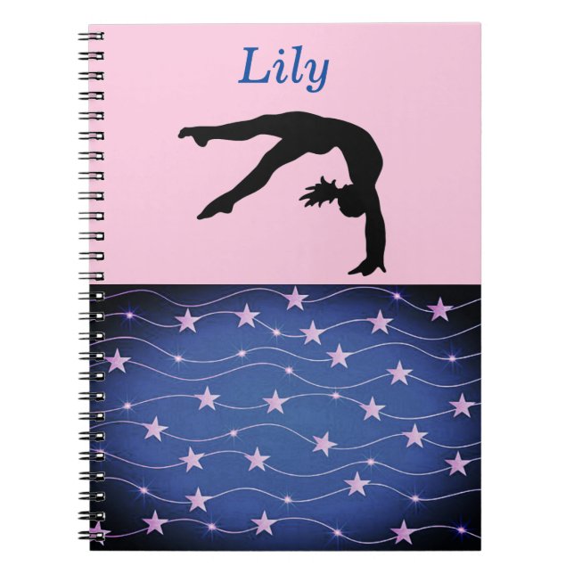 Gymnastics Stars Pink and Blue Personalised Notebook (Front)