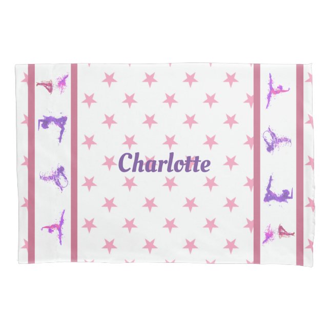 Gymnastics Stars Pink Girls Monogram Name Pillowcase (Front)