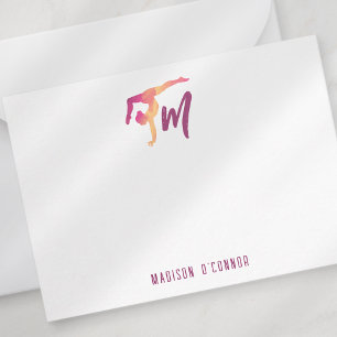 Gymnastics Stationery Monogram Initial Pose Card