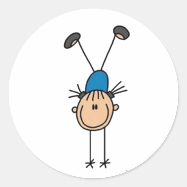Gymnastics Stick Figure Classic Round Sticker (Front)