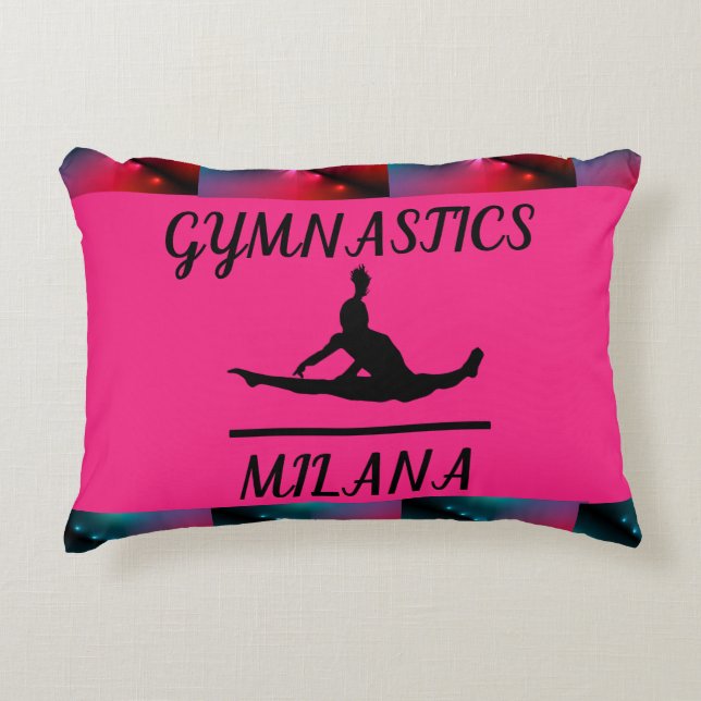 Gymnastics throw pillow with gymnast on uneven bar (Front)