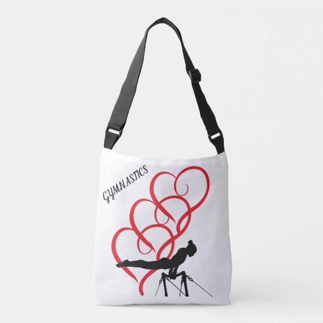 Gymnastics Tote bag with gymnast & hearts. (Front)