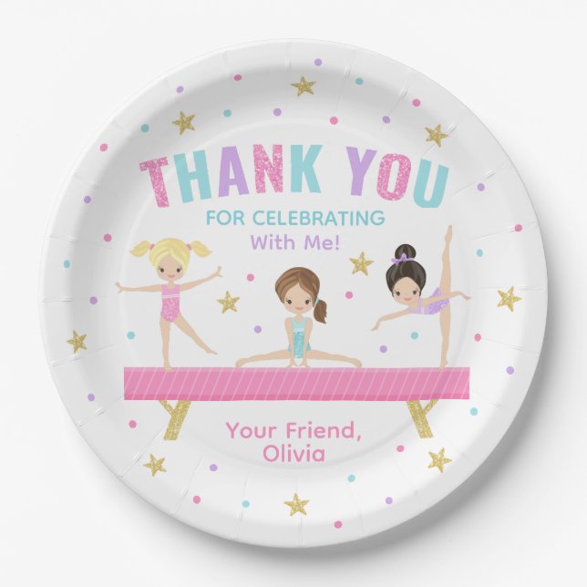 Gymnastics Tumble Pink Party  Paper Plate (Front)