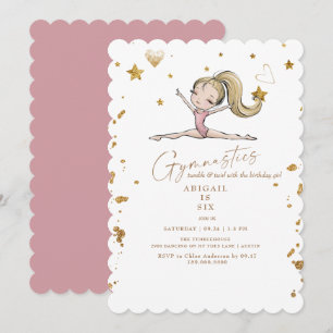  Gymnastics Tumble & Twirl Pink Birthday Party Invitation
