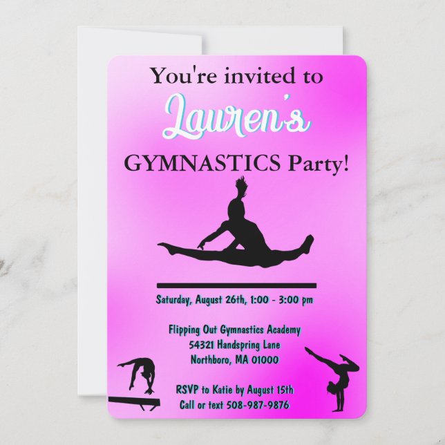 Gymnastics Tumbling Birthday Party  Invitation (Front)