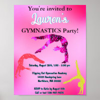 Gymnastics Tumbling Birthday Party Invitation