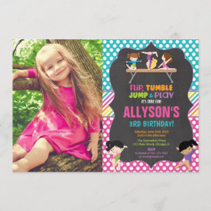 Gymnastics tumbling party birthday party photo invitation