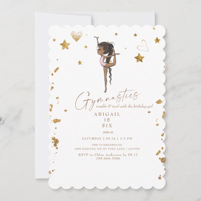  Gymnastics Tumbling Pink Scalloped Birthday Party Invitation (Front)