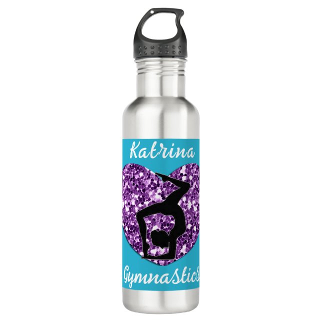 Gymnastics Turquoise and Purple Personalised  710 Ml Water Bottle (Front)