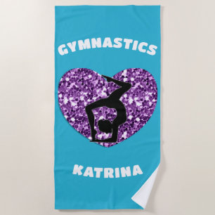 Gymnastics Turquoise and Purple Personalised  Beach Towel