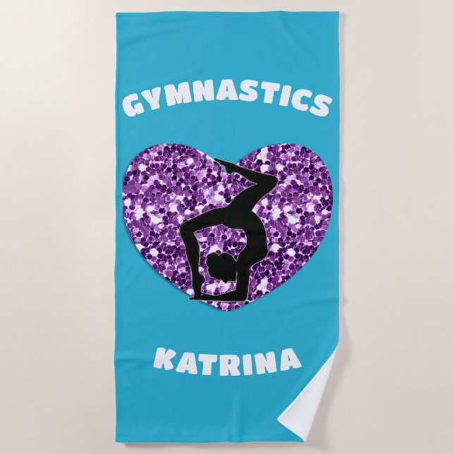 Gymnastics Turquoise and Purple Personalised  Beach Towel (Front)