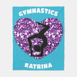 Gymnastics Turquoise and Purple Personalised Fleece Blanket