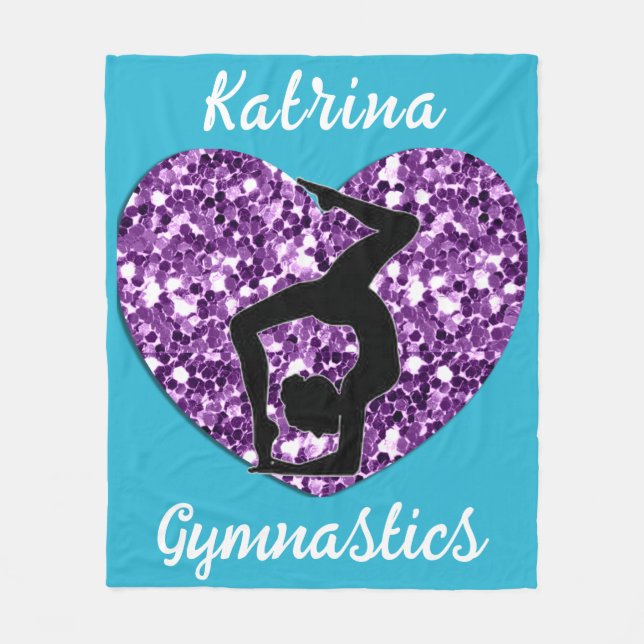 Gymnastics Turquoise and Purple Personalised  Fleece Blanket (Front)
