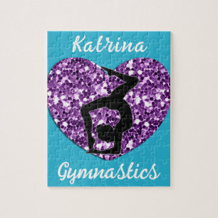 Gymnastics Turquoise and Purple Personalised  Jigsaw Puzzle