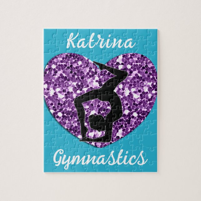 Gymnastics Turquoise and Purple Personalised  Jigsaw Puzzle (Vertical)