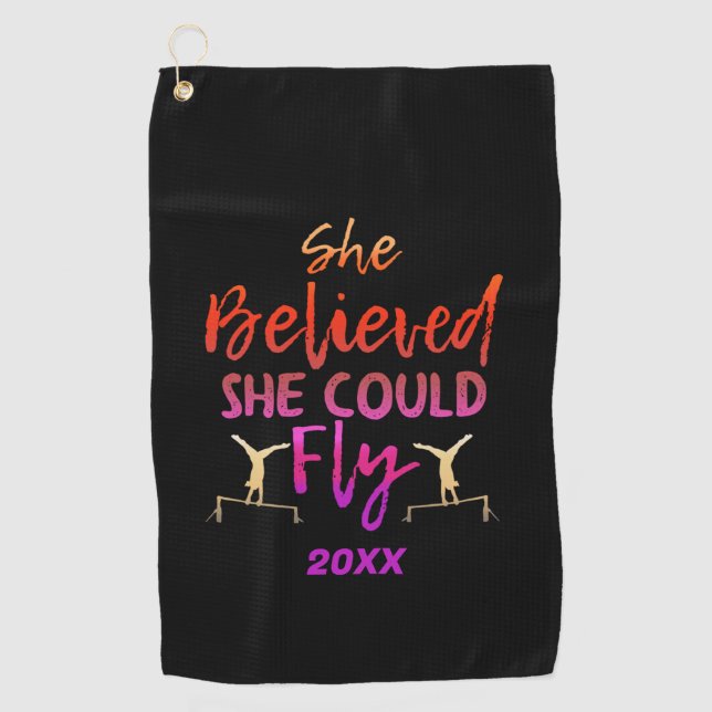 Gymnastics Uneven Bars - Believed She Could Fly Golf Towel (Front)