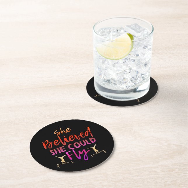 Gymnastics Uneven Bars - Believed She Could Fly Round Paper Coaster (Insitu)