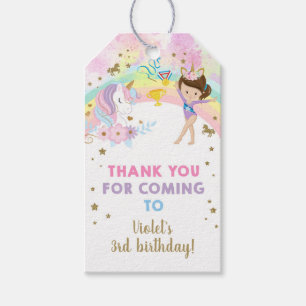 Gymnastics & Unicorn birthday thank you favour tag