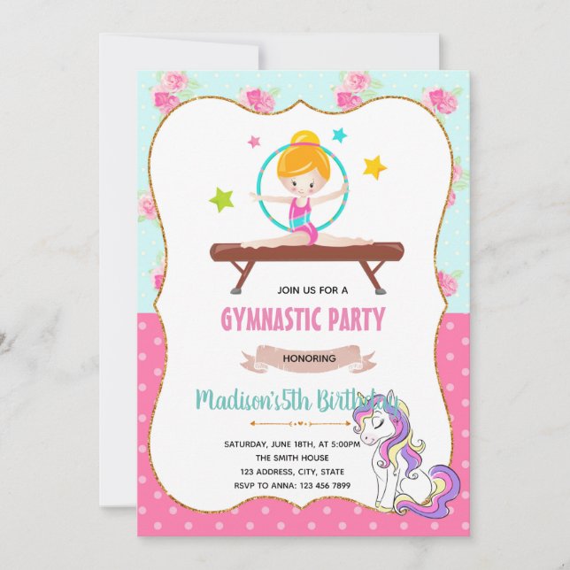 Gymnastics unicorn invite (Front)