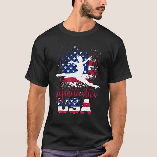 Gymnastics Usa Support The Team  Usa Flag T-Shirt (Front)