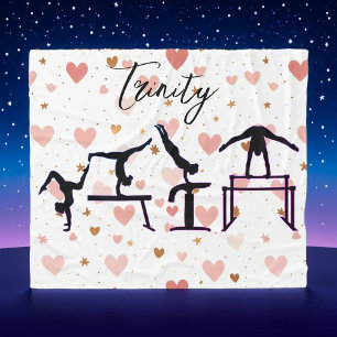 Gymnastics Valentine Pink Hearts Personalised Fleece Blanket