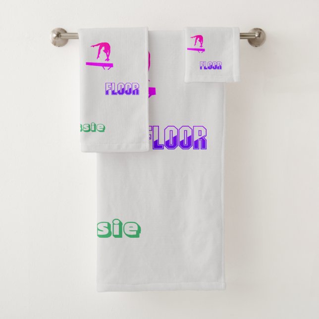 Gymnastics Vault, Bars, Beam, Floor 3 Piece Bath Towel Set (Insitu)