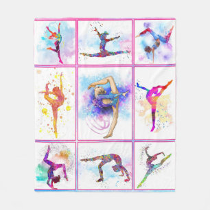 GYMNASTICS  WATERCOLOR QUILT FLEECE BLANKET
