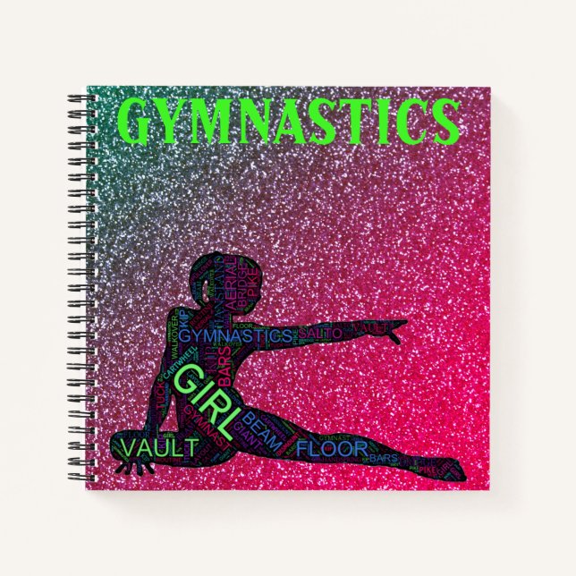 Gymnastics Watermelon Sparkle Neon Word Art Notebook (Front)