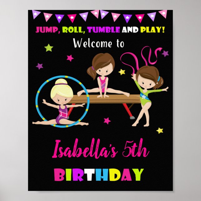 Gymnastics welcome party sign Flip Jump poster (Front)