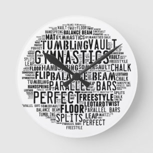 Gymnastics Word Cloud Round Clock