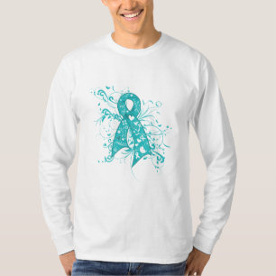 Gynaecologic Cancer Floral Swirls Ribbon T-Shirt