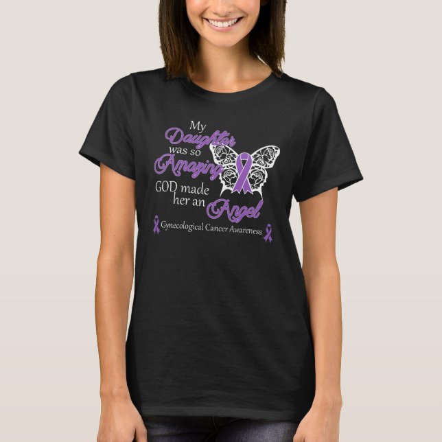 Gynaecological Cancer Purple Ribbon Butterfly T-Shirt (Front)