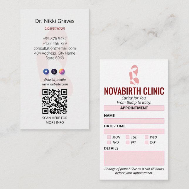Gynaecology Clinic Business | Modern Appointment Business Card (Front/Back)