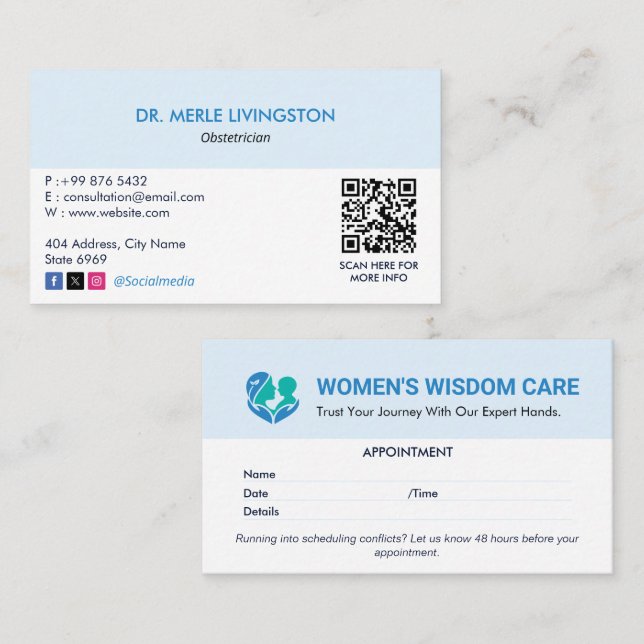 Gynaecology Clinic Business | Modern Appointment Business Card (Front/Back)