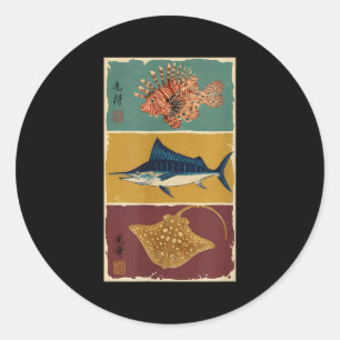 Gyotaku Japanese Fish Print Traditional Art Classic Round Sticker