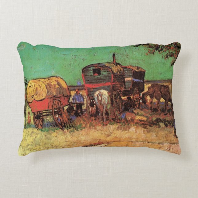 Gypsies with Caravans by Vincent van Gogh Decorative Cushion (Front)