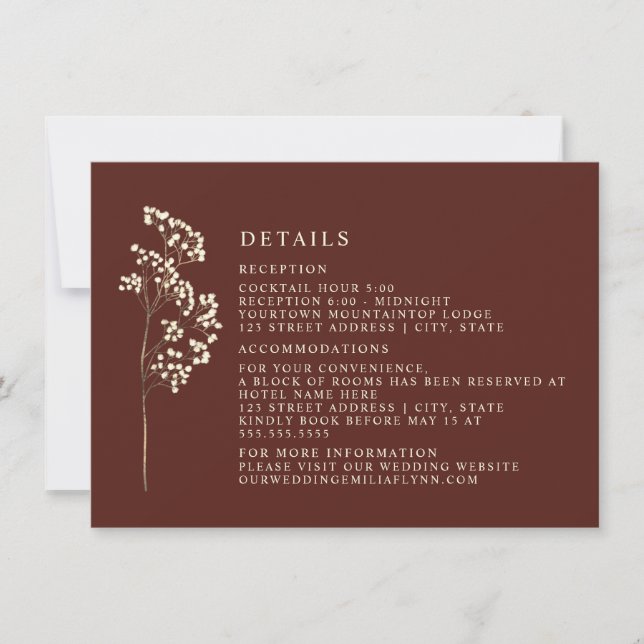 Gypsophila Botanical Beet Wedding Details  Invitation (Front)