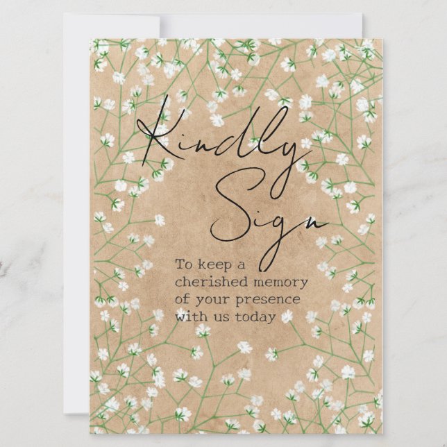  Gypsophila Flowers Rustic Kindly Sign Guest Book Holiday Card (Front)