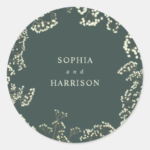 Gypsophila Green Wedding Napkins Classic Round Sticker