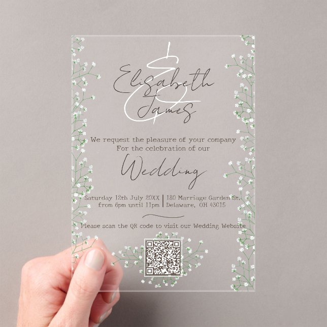 Gypsophila Watercolor Floral Rustic & Boho Wedding Acrylic Invitations (Insitu (Handheld))