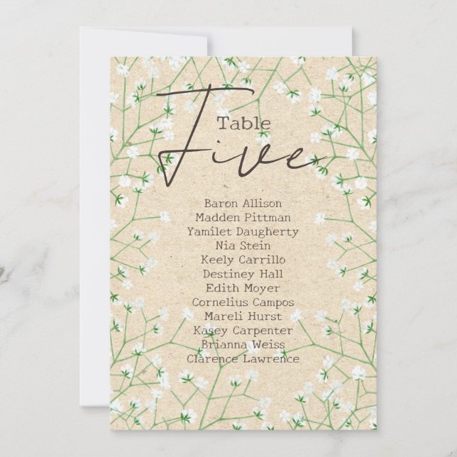    Gypsophila Wedding Table Number Seating Chart 5 (Front)