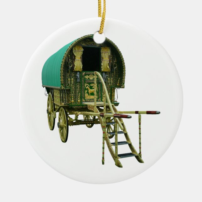 Gypsy bowtop caravan ceramic tree decoration (Front)