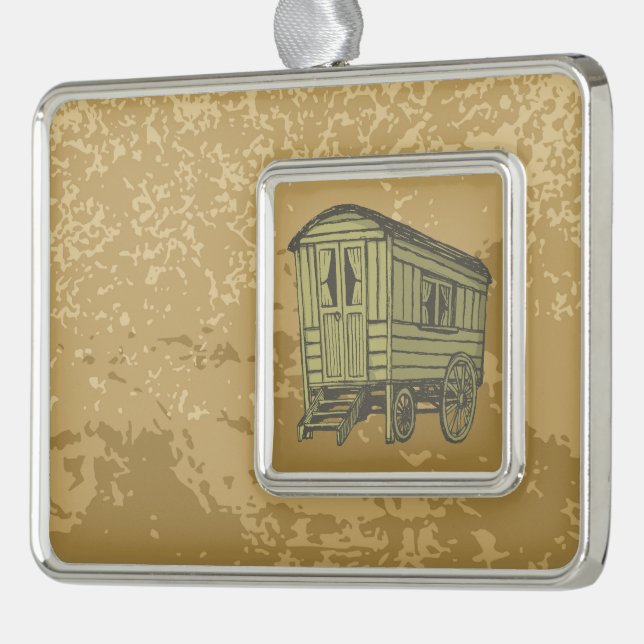 Gypsy caravan wagon silver plated framed ornament (Left)