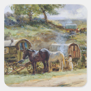 Gypsy Encampment, Appleby, 1919 Square Sticker