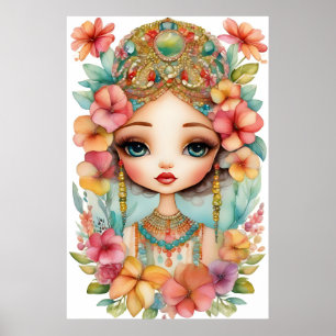 Gypsy Girl with Beads FRAMED ART Poster